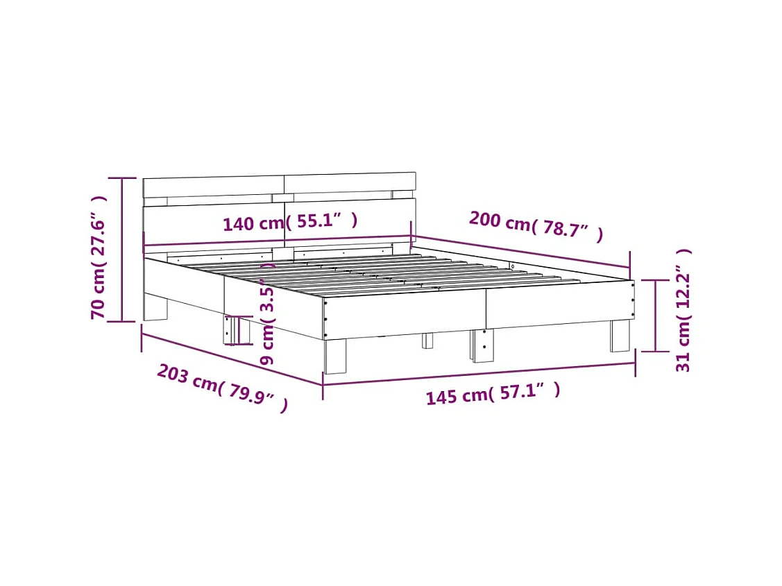 Struttura letto senza materasso Rovere Sonoma 140x200 cm