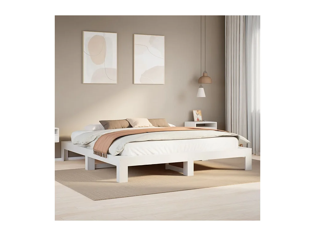 Estructura de cama sin colchón blanca 180x200 cm madera maciza de pino