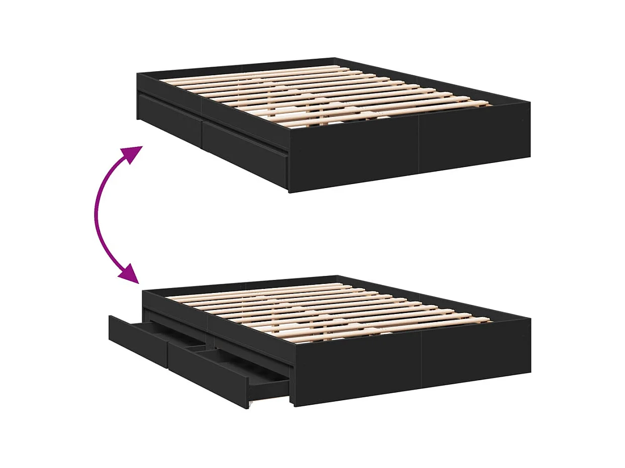 Estructura de cama con cajones sin colchón negra 140x190 cm