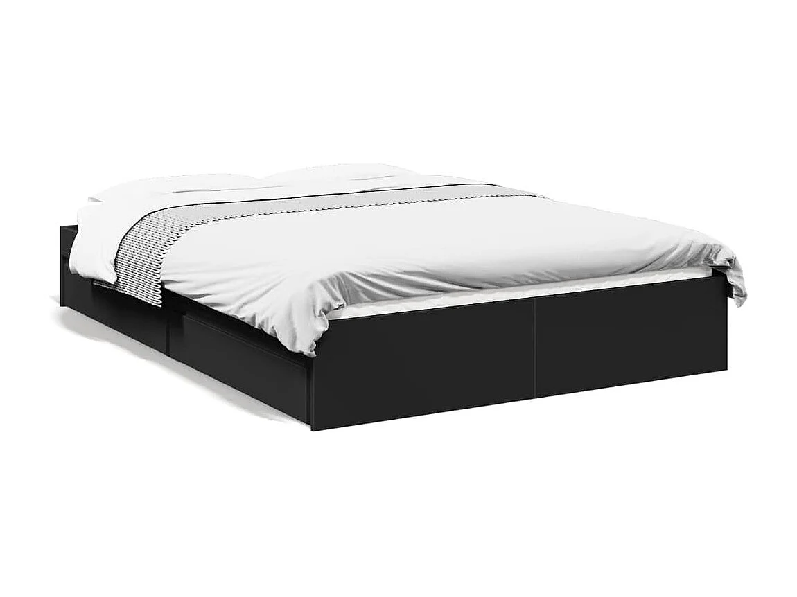 Cadre de lit avec tiroirs sans matelas noir 140x190 cm