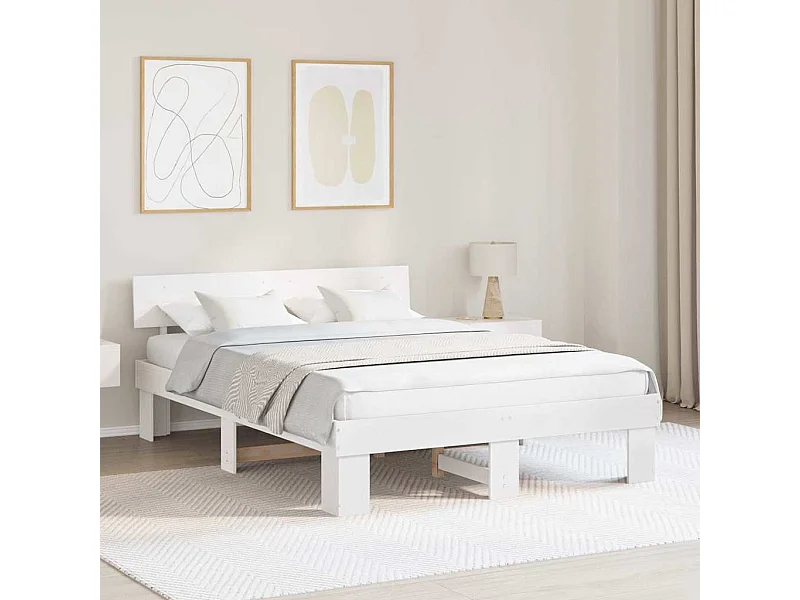 Estructura de cama blanca 140 x 200 cm Madera maciza de pino