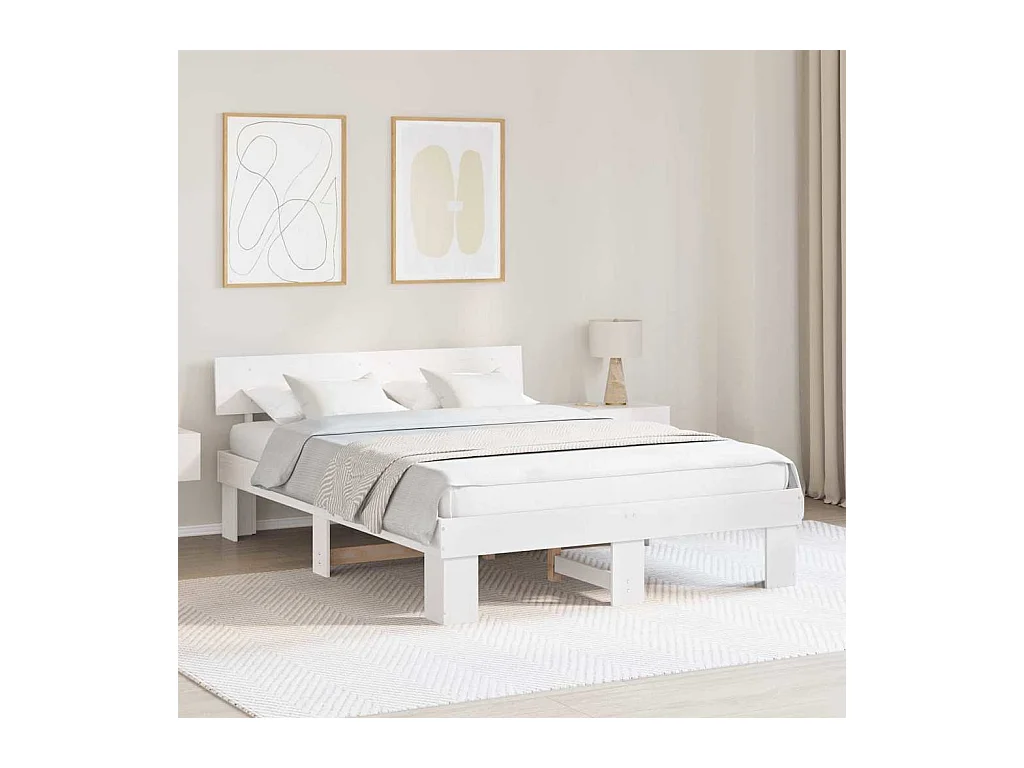 Struttura letto bianca 140 x 200 cm Legno massello di pino