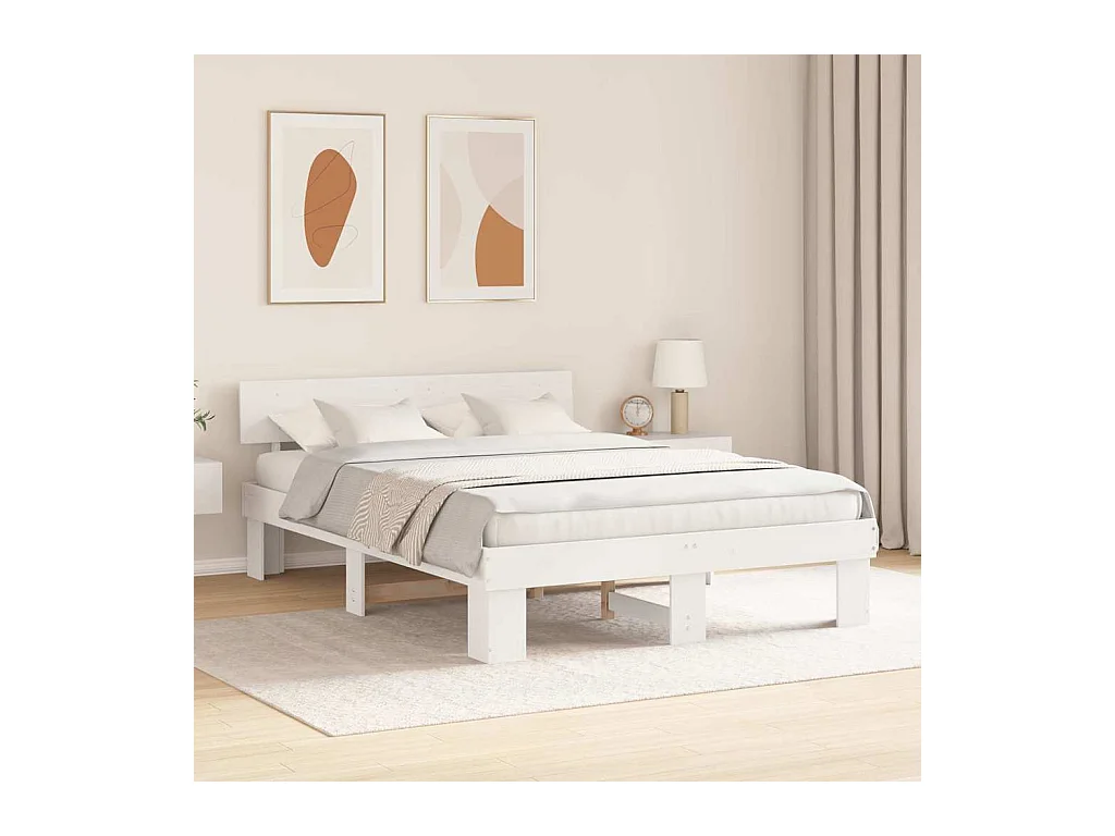 Struttura letto bianca 140 x 200 cm Legno massello di pino