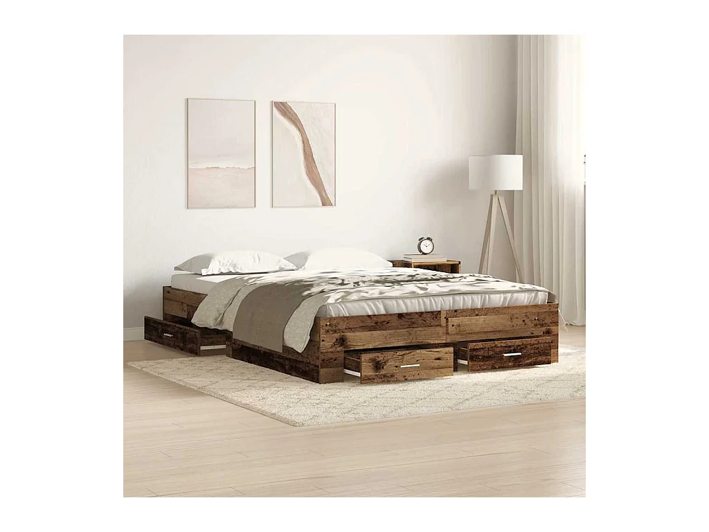 Struttura letto con cassetti con cassetto Legno antico 140 x 190 cm