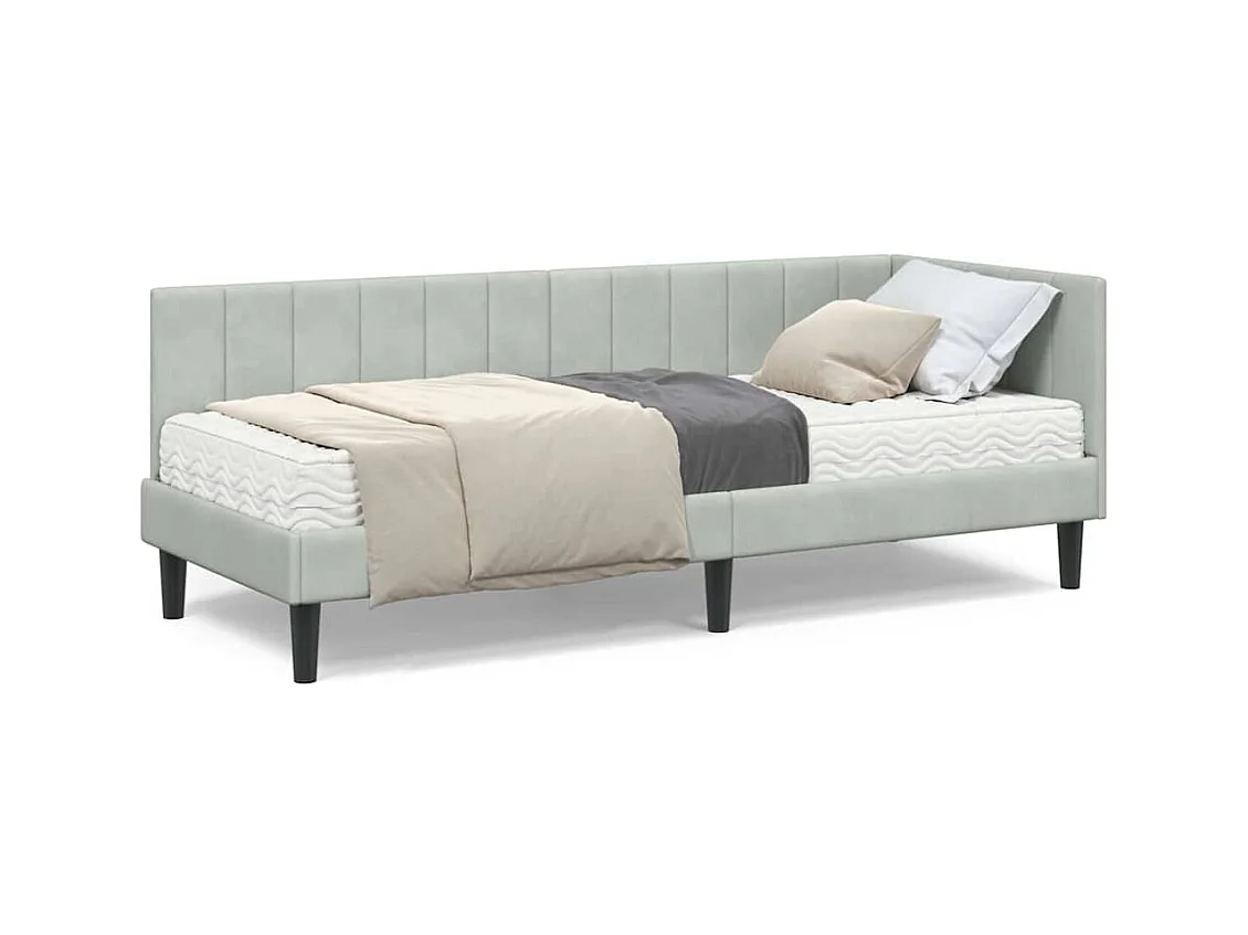 Hoekbedframe Lichtgrijs 80 x 200 cm Fluweel