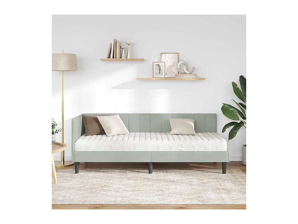 Hoekbedframe Lichtgrijs 80 x 200 cm Fluweel