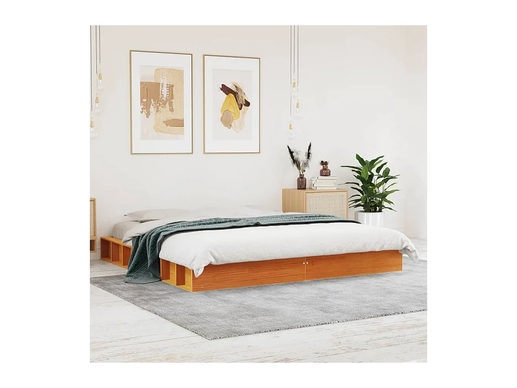 Struttura letto senza materasso, cera marrone, 200x200cm, legno massello di pino