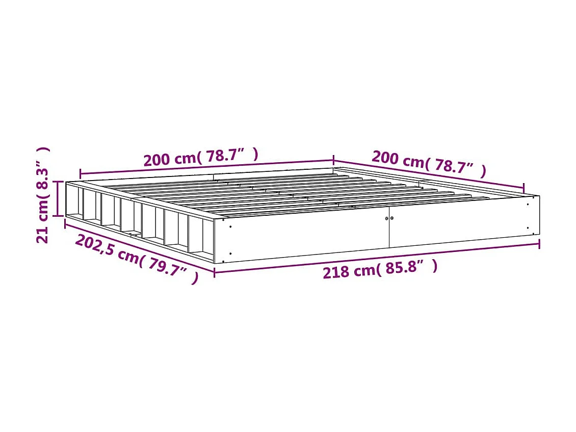Struttura letto senza materasso, cera marrone, 200x200cm, legno massello di pino