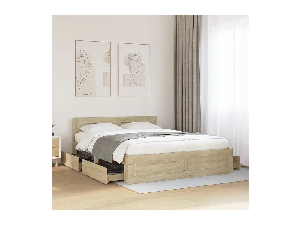 Bedframe hoofdbord zonder matras sonoma eiken 160x200 cm