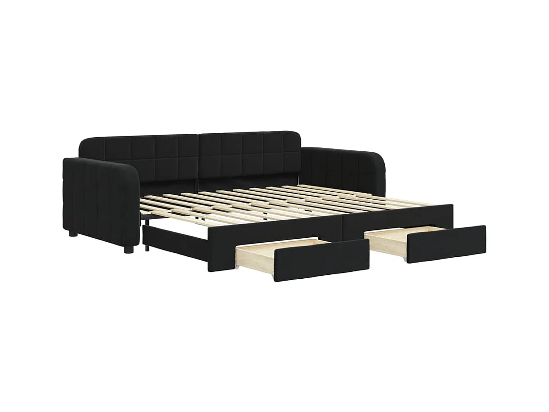 Divano letto con rotelle e cassetti senza materasso nero 90x200 cm