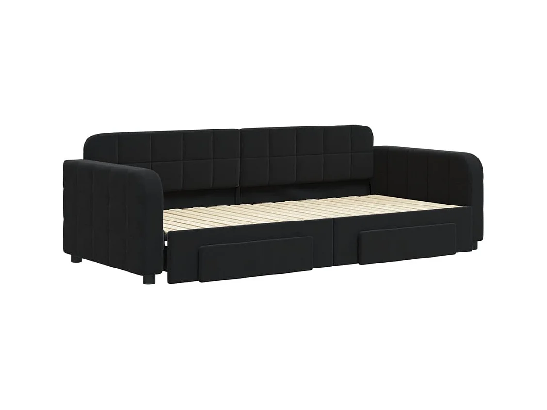 Divano letto con rotelle e cassetti senza materasso nero 90x200 cm