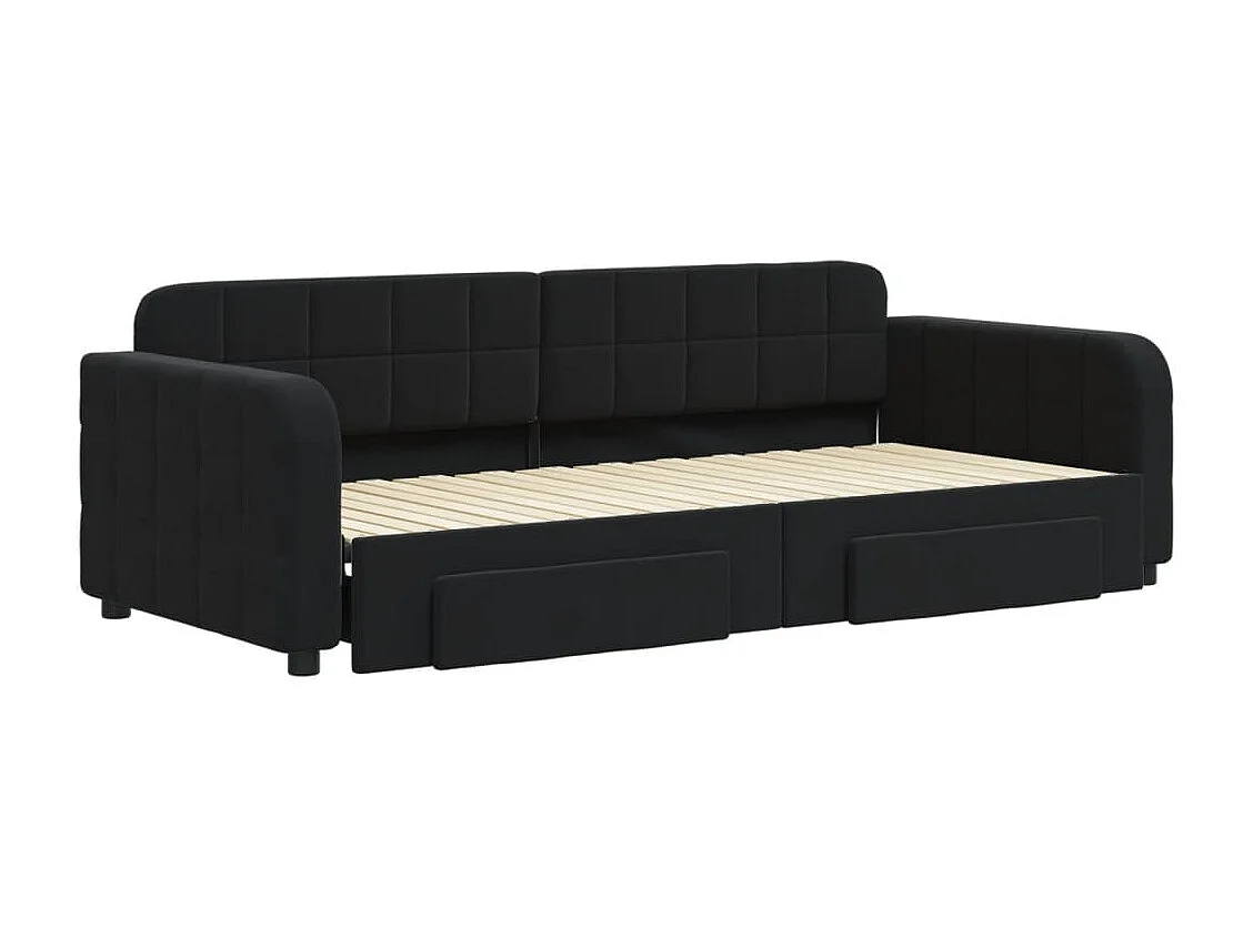 Lit de jour avec gigogne et tiroirs sans matelas noir 90x200 cm