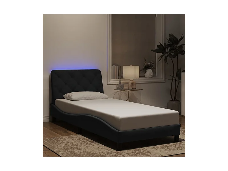Struttura letto con LED senza materasso nero 90x190 cm velluto
