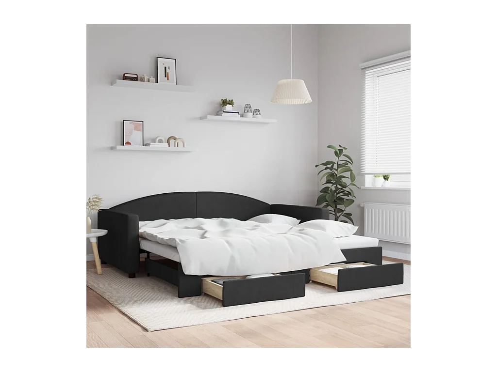 Dagbed met onderschuifbed en lades zonder matras zwart 100x200cm