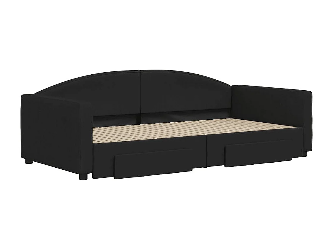 Lit de jour avec gigogne et tiroirs sans matelas noir 100x200cm
