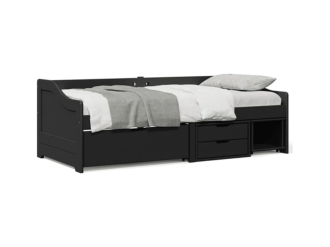 Dagbed met 3 lades zonder matras IRUN zwart 90x200 cm