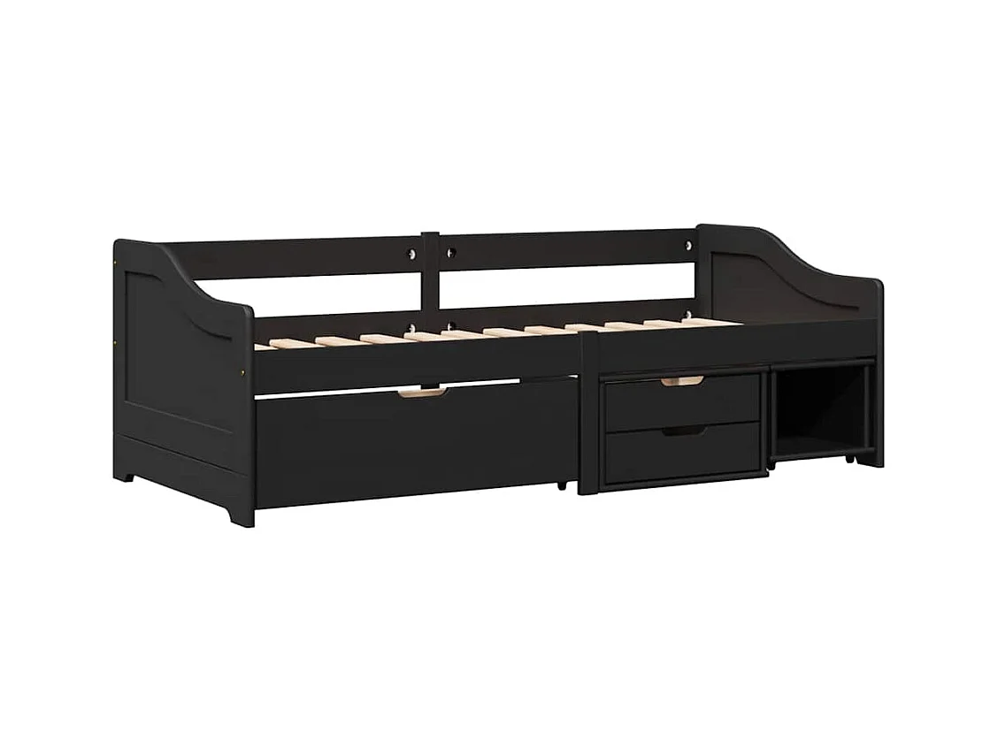 Dagbed met 3 lades zonder matras IRUN zwart 90x200 cm