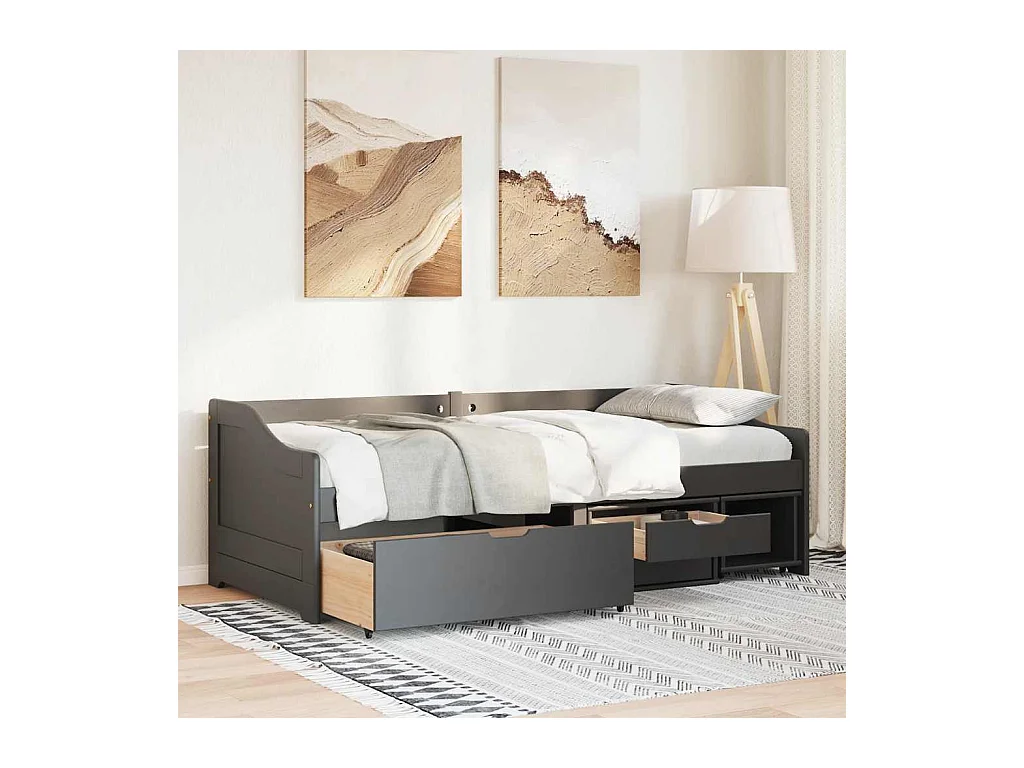 Dagbed met 3 lades zonder matras IRUN zwart 90x200 cm