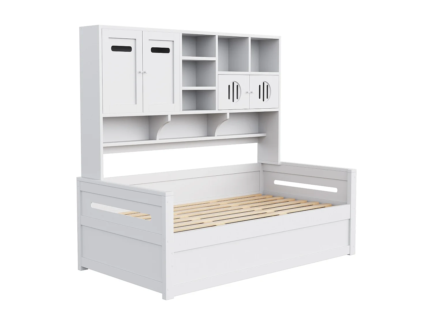 Canapé-lit en bois avec espace de rangement multifonction, lit hydraulique, 90x200 cm, lit simple pour chambre d'adolescent (matelas non inclus)