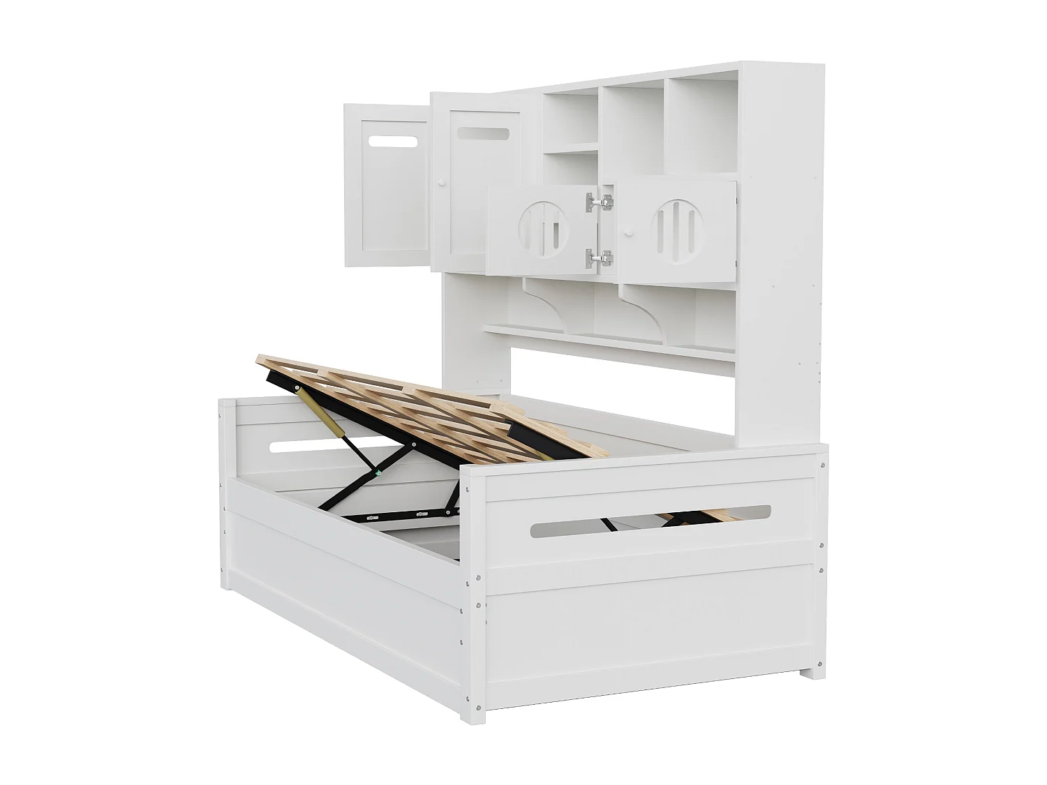 Canapé-lit en bois avec espace de rangement multifonction, lit hydraulique, 90x200 cm, lit simple pour chambre d'adolescent (matelas non inclus)