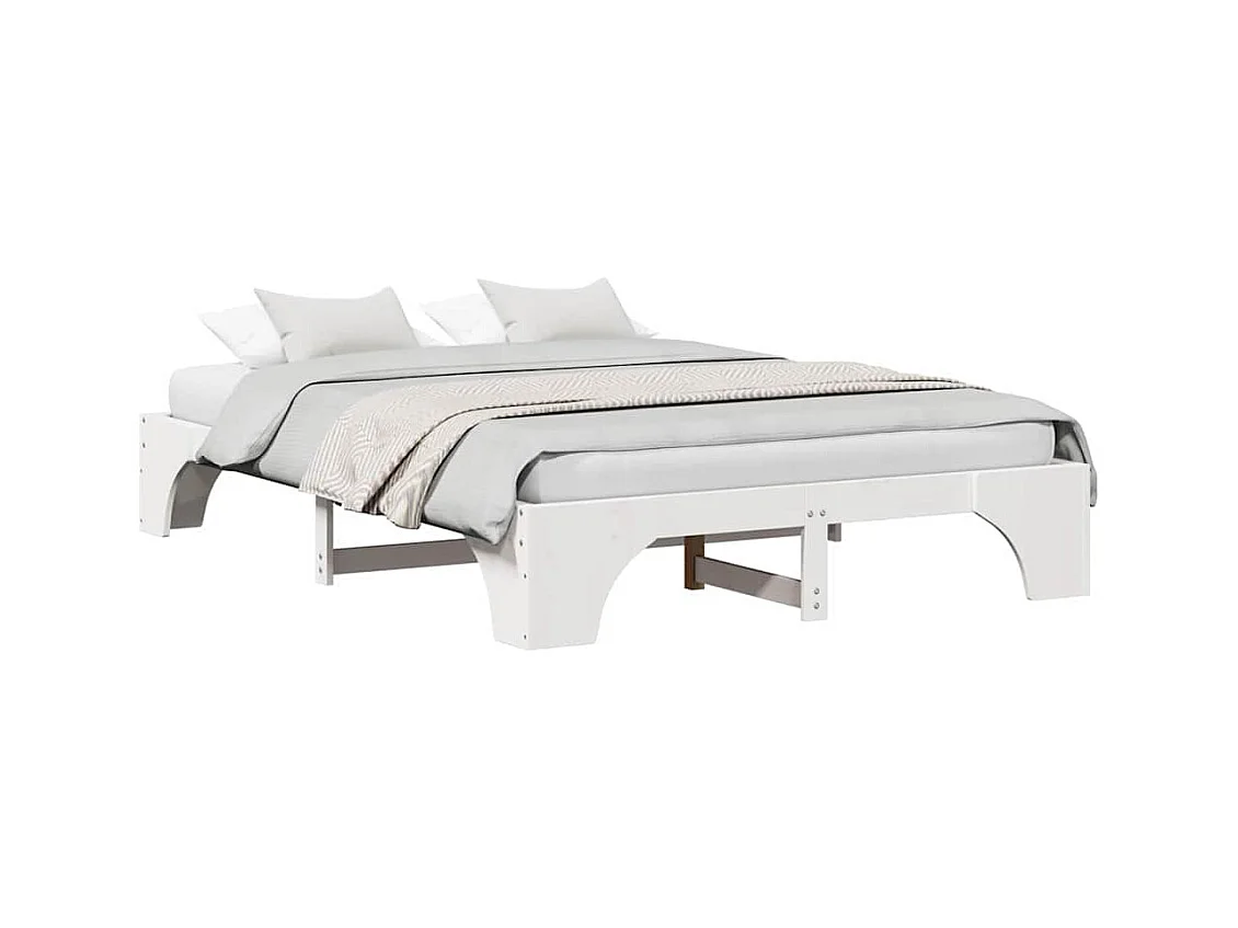 Wit bedframe 140 x 200 cm Massief grenenhout