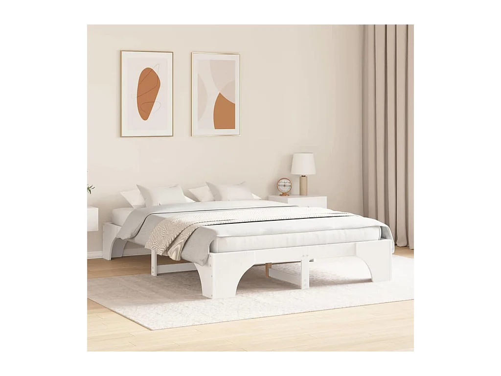 Wit bedframe 140 x 200 cm Massief grenenhout