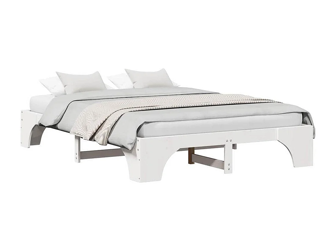 Cadre de lit Blanc 140 x 200 cm Bois massif en pin