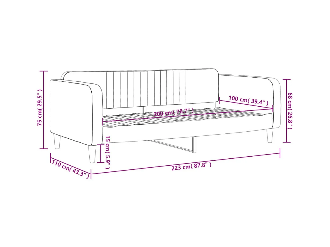 Daybed zonder matras blauw 100x200 cm fluweel
