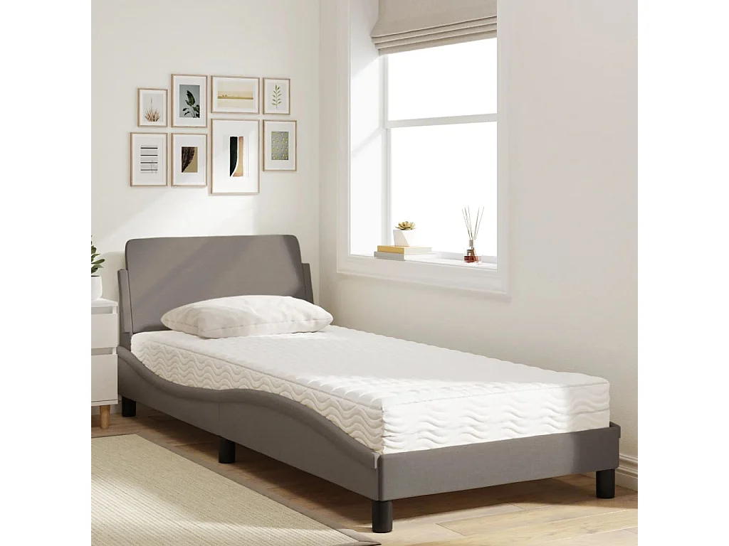 Lit avec matelas taupe 80x200 cm tissu