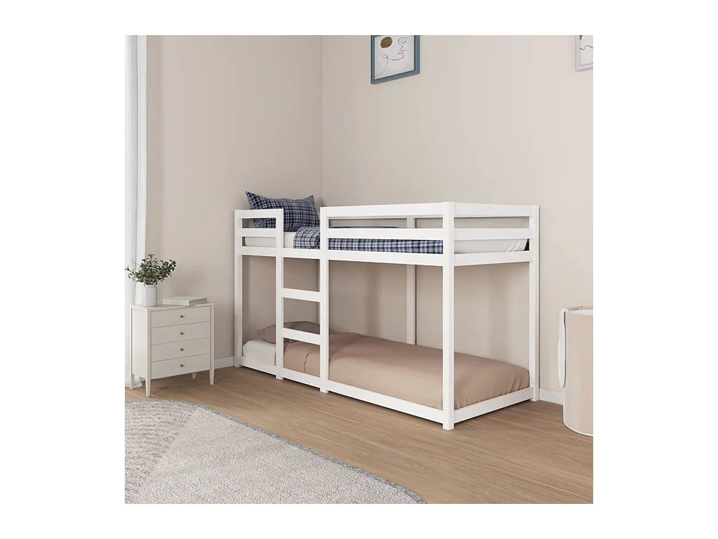 Letto a castello senza materasso bianco 75x190 cm in legno massello di pino