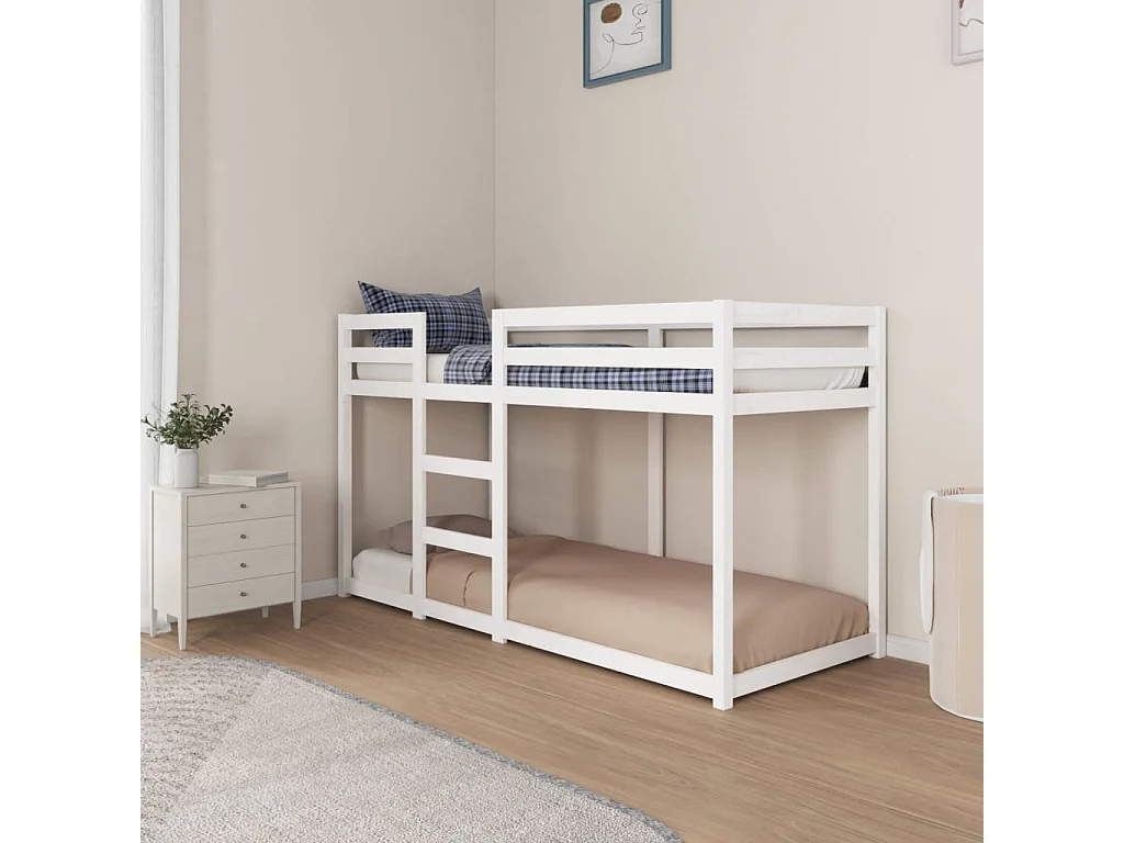 Lit superposé sans matelas blanc 75x190 cm bois de pin massif