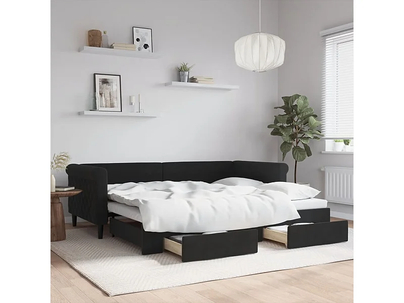 Divano letto con rotelle e cassetti senza materasso nero 90x200 cm
