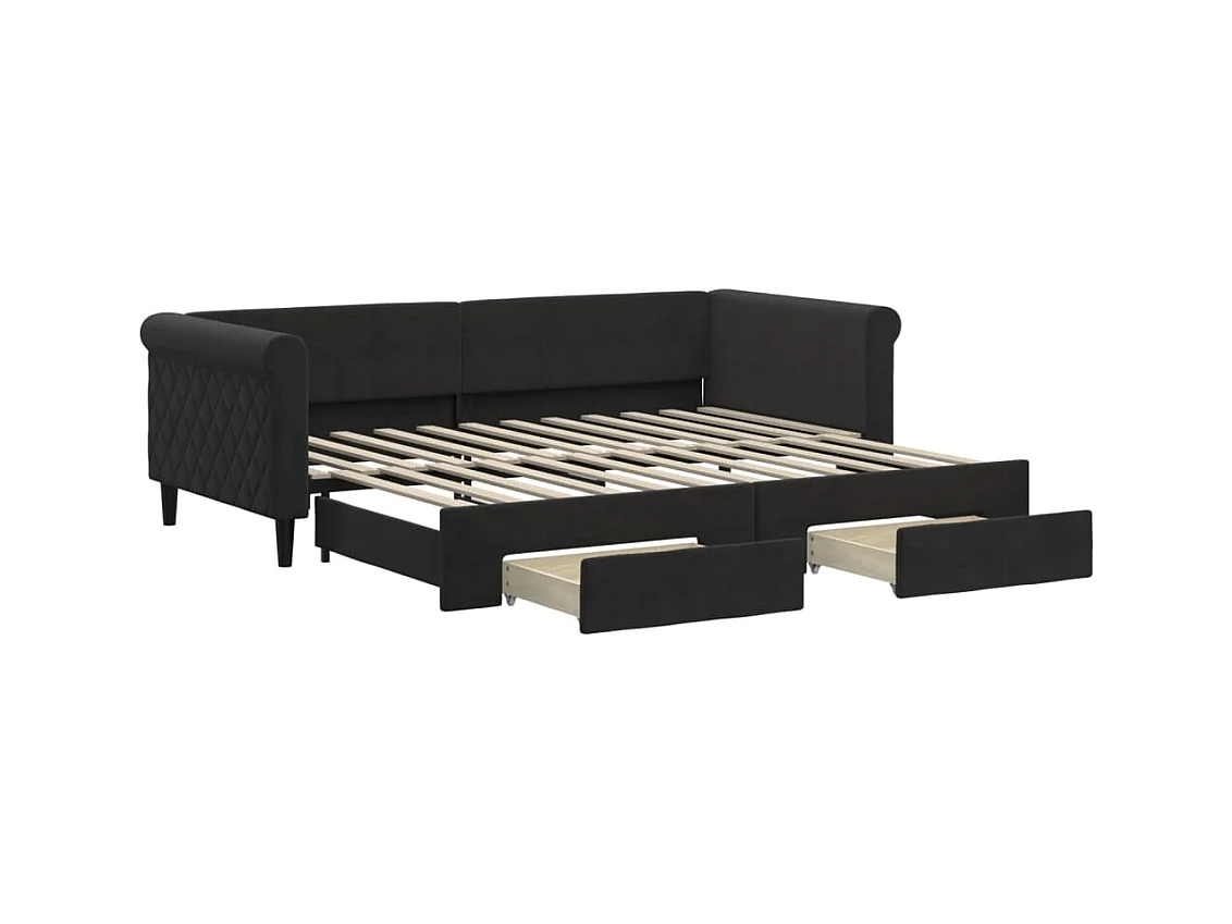 Divano letto con rotelle e cassetti senza materasso nero 90x200 cm