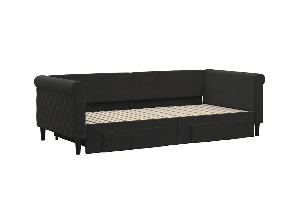 Divano letto con rotelle e cassetti senza materasso nero 90x200 cm