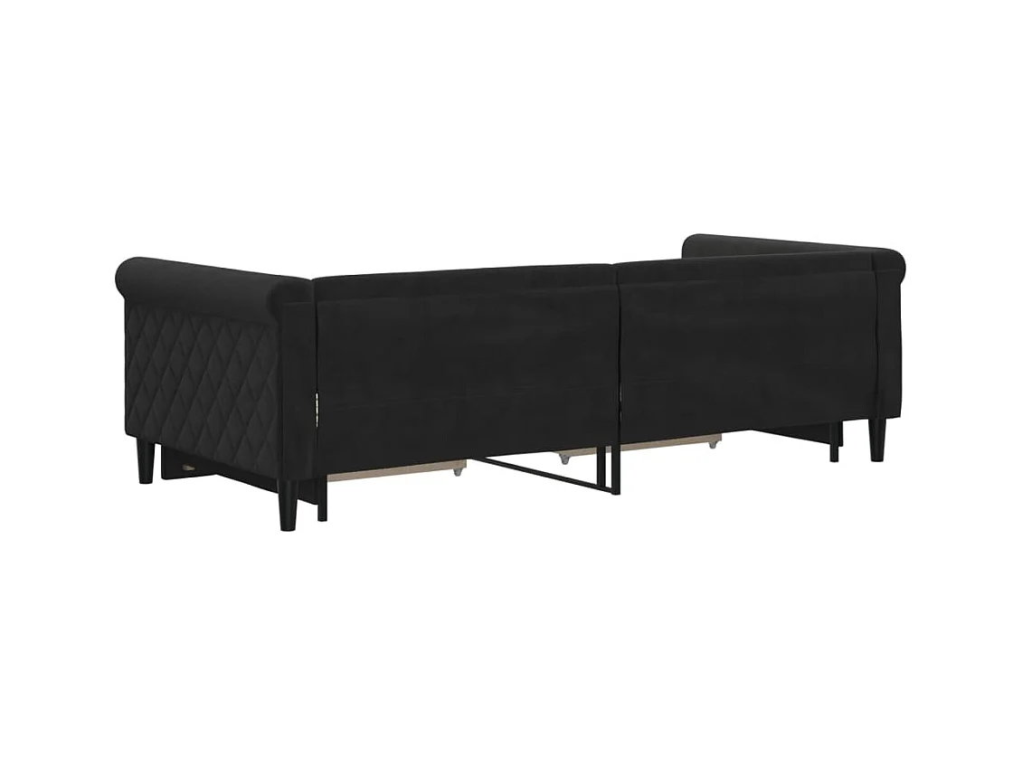 Divano letto con rotelle e cassetti senza materasso nero 90x200 cm