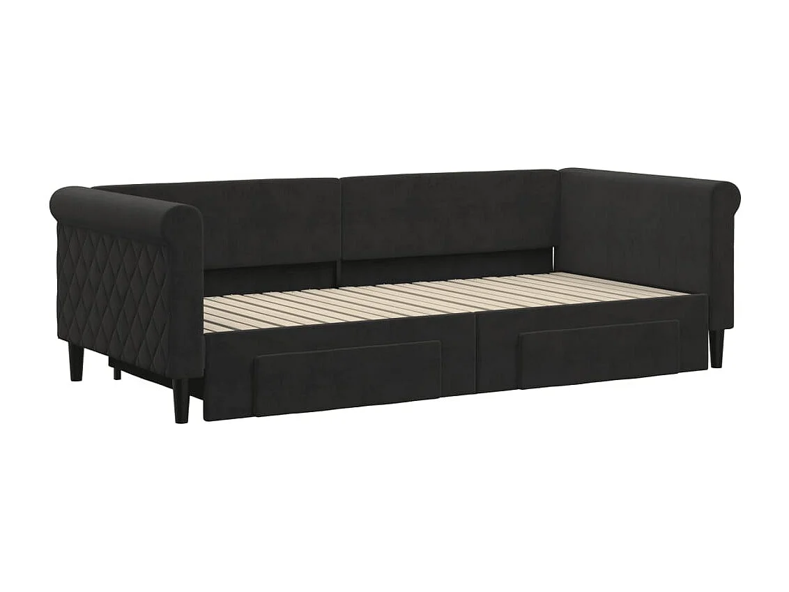 Lit de jour avec gigogne et tiroirs sans matelas noir 90x200 cm