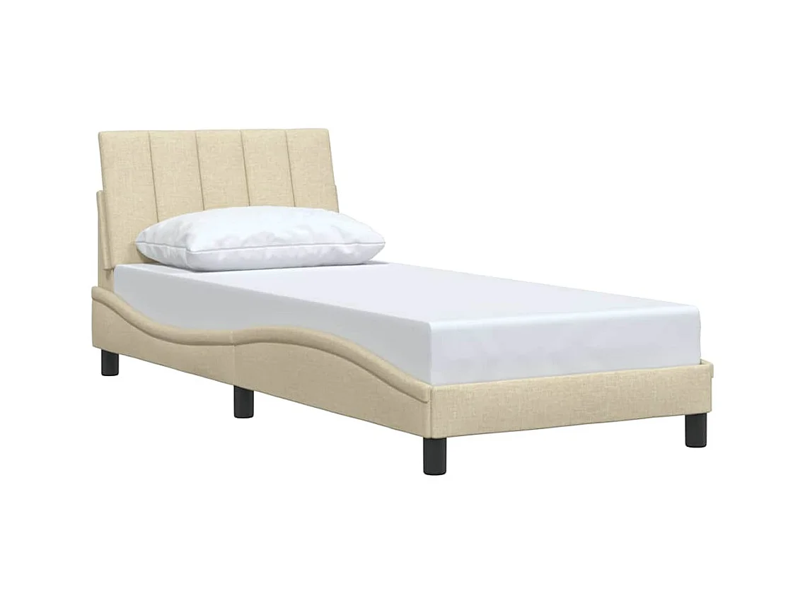 Estructura de cama sin colchón tela crema 90x200 cm