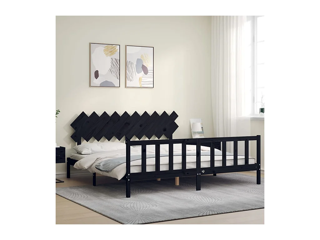 Estructura de cama sin colchón negra 200x200 cm madera maciza de pino