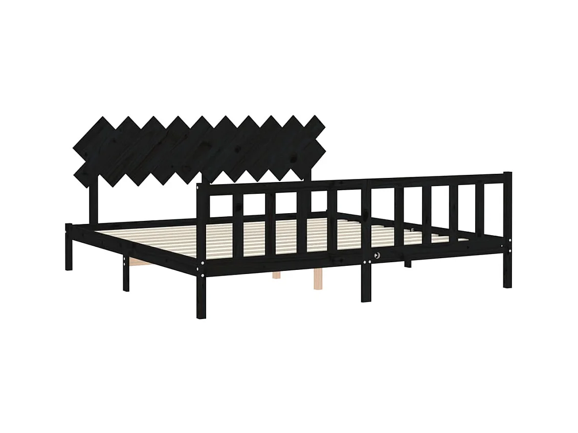 Estructura de cama sin colchón negra 200x200 cm madera maciza de pino