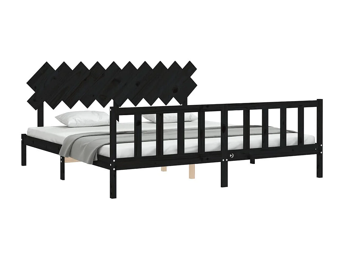 Cadre de lit sans matelas noir 200x200 cm bois massif de pin
