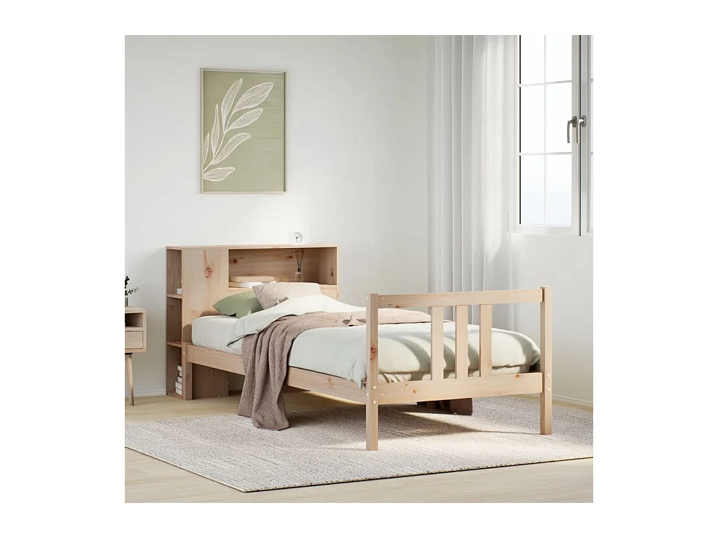 Letto a libreria senza materasso 90x190 cm in legno massello di pino