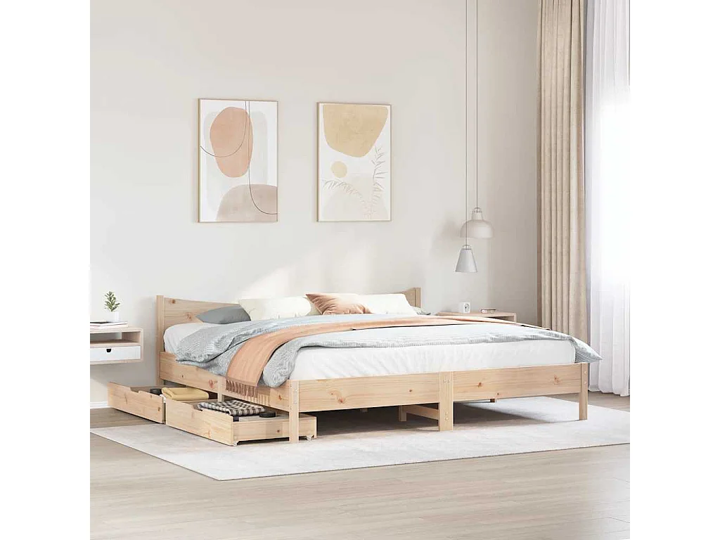 Struttura letto con cassetti 180x200 cm in legno massello di pino