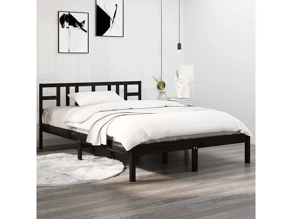 Struttura letto senza materasso nero 140x190 cm in legno massello