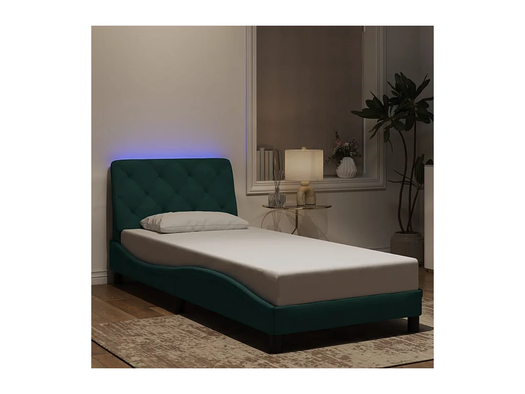 Cadre de lit avec LED sans matelas vert foncé 90x190 cm velours
