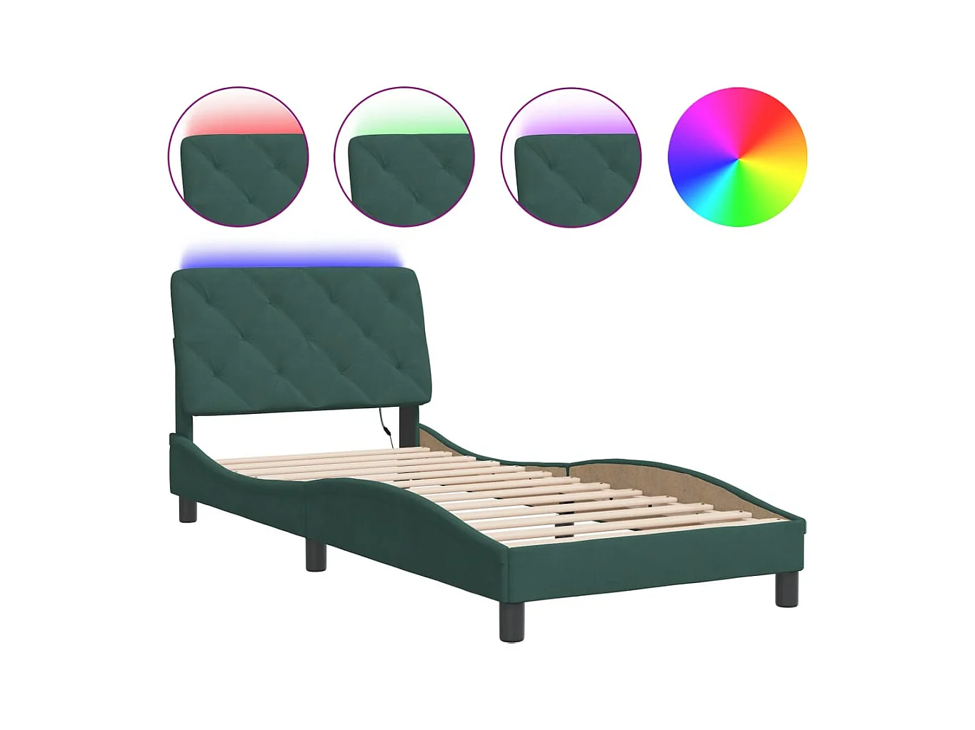 Cadre de lit avec LED sans matelas vert foncé 90x190 cm velours
