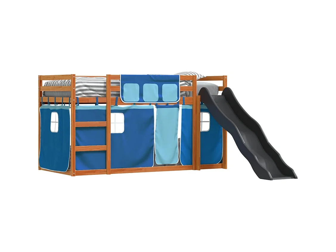 Etagenbett ohne Matratze mit Rutsche und Vorhängen 90x200 cm