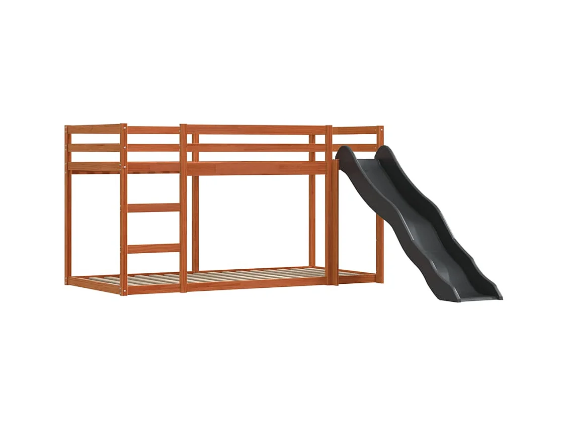 Etagenbett ohne Matratze mit Rutsche und Vorhängen 90x200 cm