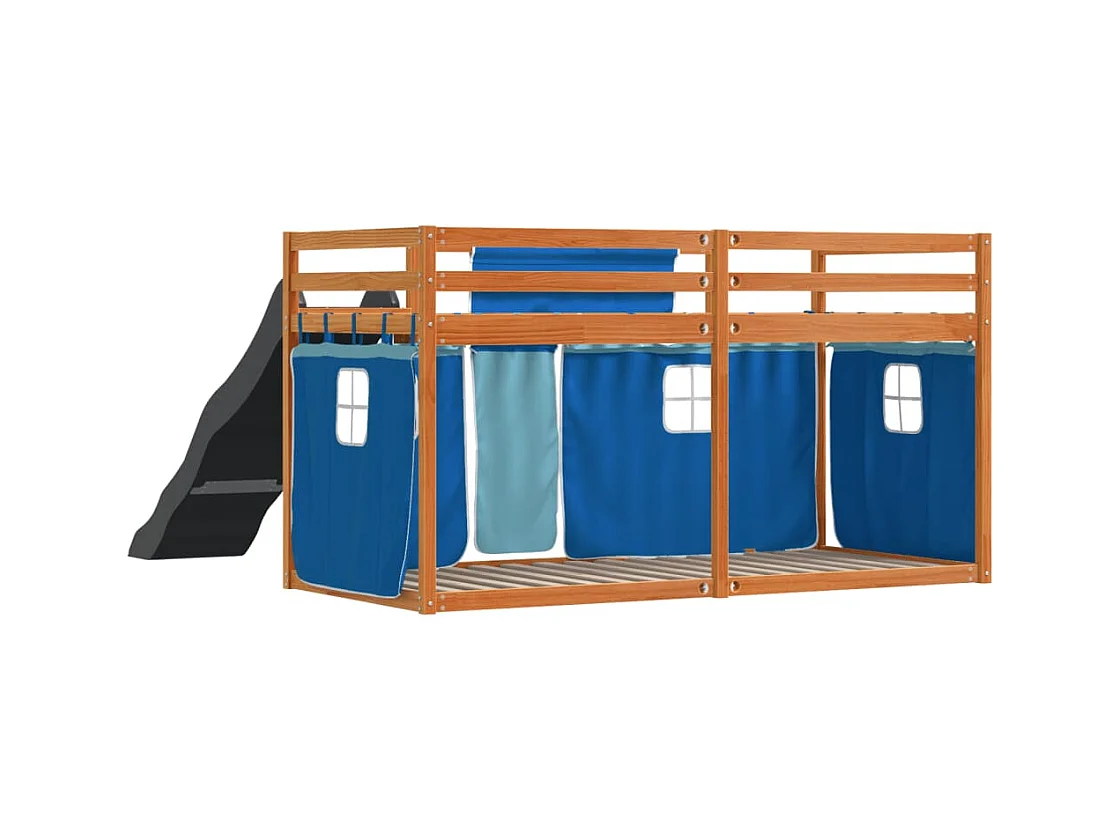 Etagenbett ohne Matratze mit Rutsche und Vorhängen 90x200 cm