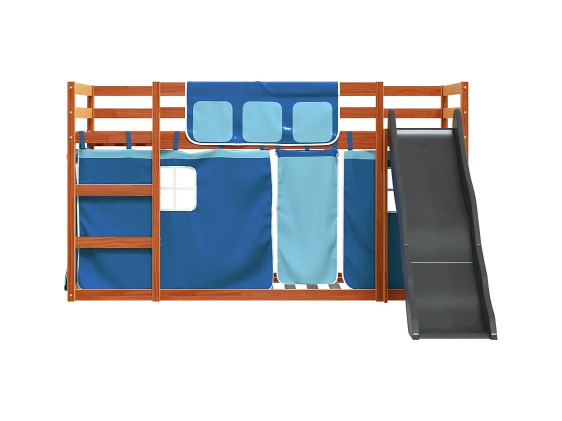 Stapelbed zonder matras met glijbaan en gordijnen 90x200 cm