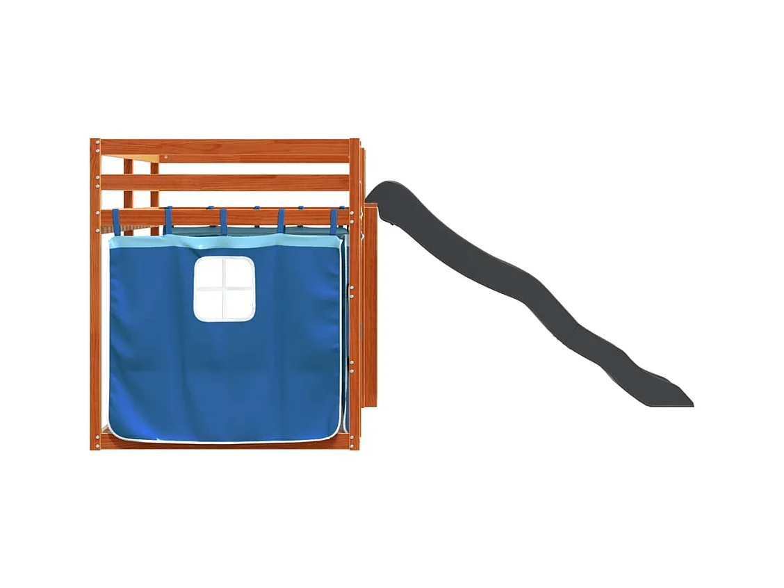 Stapelbed zonder matras met glijbaan en gordijnen 90x200 cm